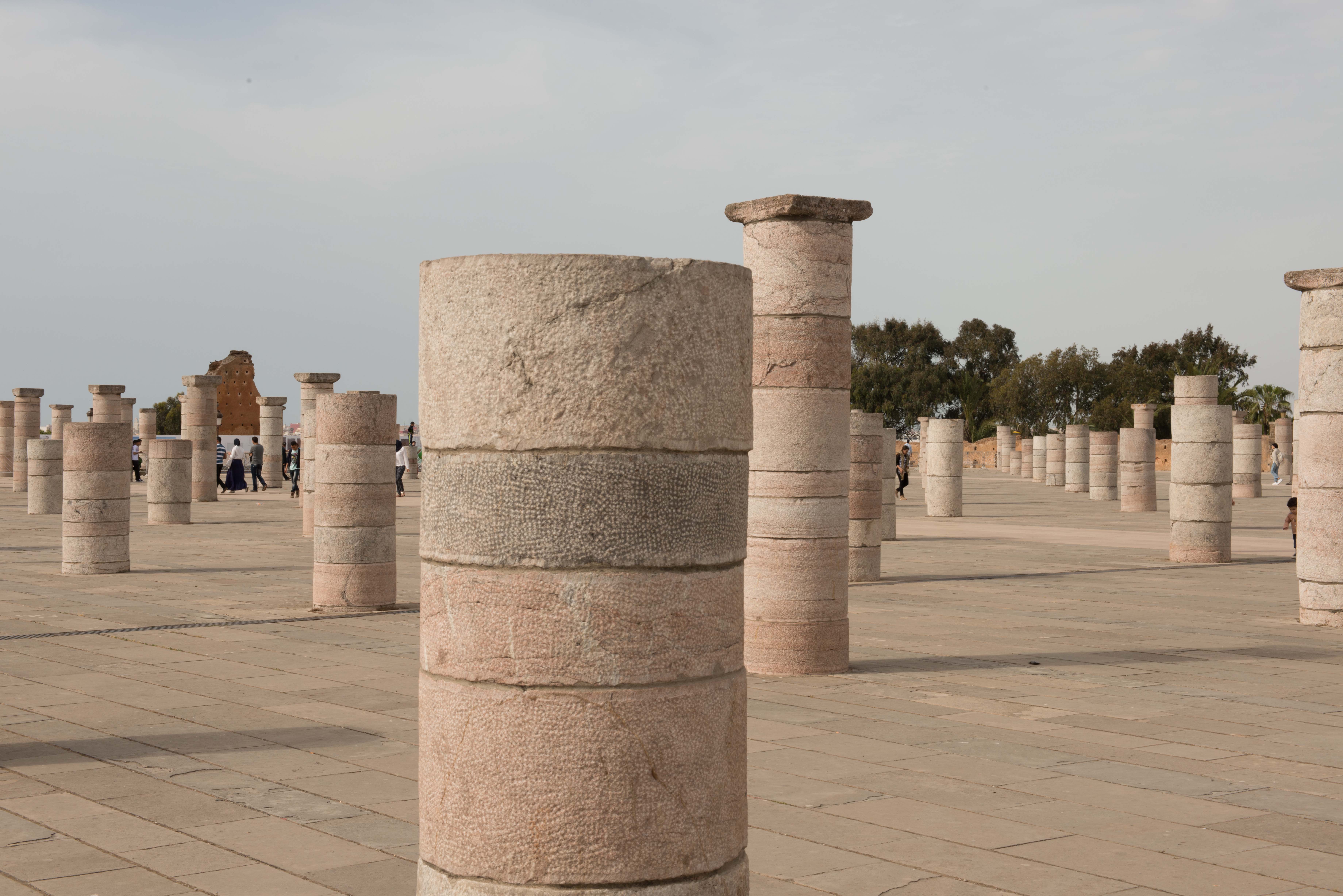 Remains of pillars of the mosque at the Tour Hassan